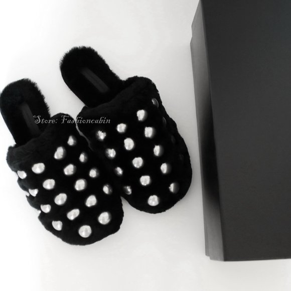 NEW Alexander Wang Amelia Stud Shearling Slippers - Picture 2 of 12